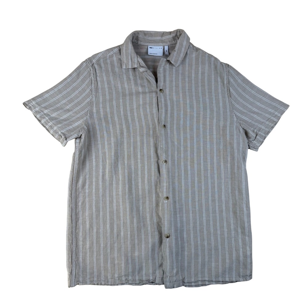 Coastal Striped Button Down Linen Blend Shirt 2XS ASOS DESIGN